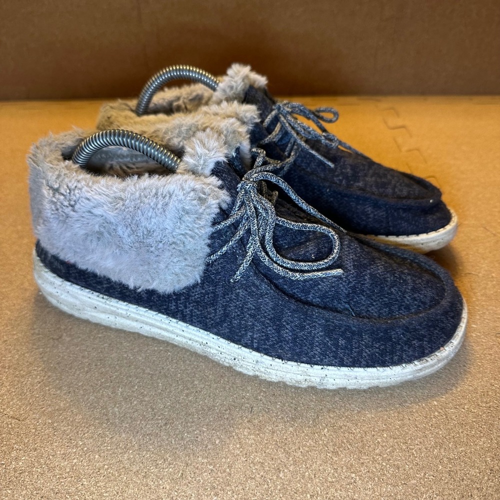 Hey Dude Britt Navy Blue Faux Fur Lined Wool Ankle Boots Womens Size10 121772500
